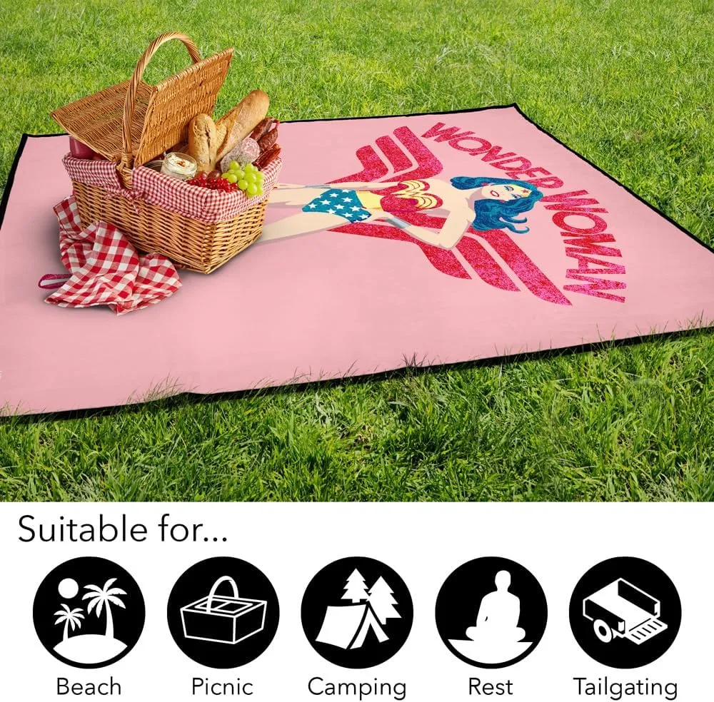LOGOVISION Wonder Woman Picnic Outdoor Blanket, 50"x60" Ww Sparkle, Foldable Blanket for Picnic, Beach, Camping, Park, Tailgate