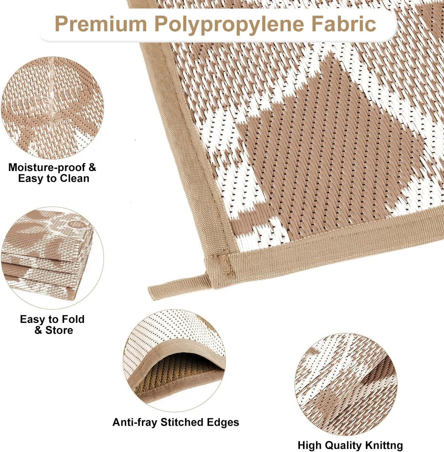 LOKHOM Outdoor Rug for Patio, 9' x 12' Reversible Plastic Straw Area Rugs Mat, Waterproof Mat for Camper Indoor Outdoor Carpet for Rv Deck Porch Picnic Beach Balcony, Brown & White
