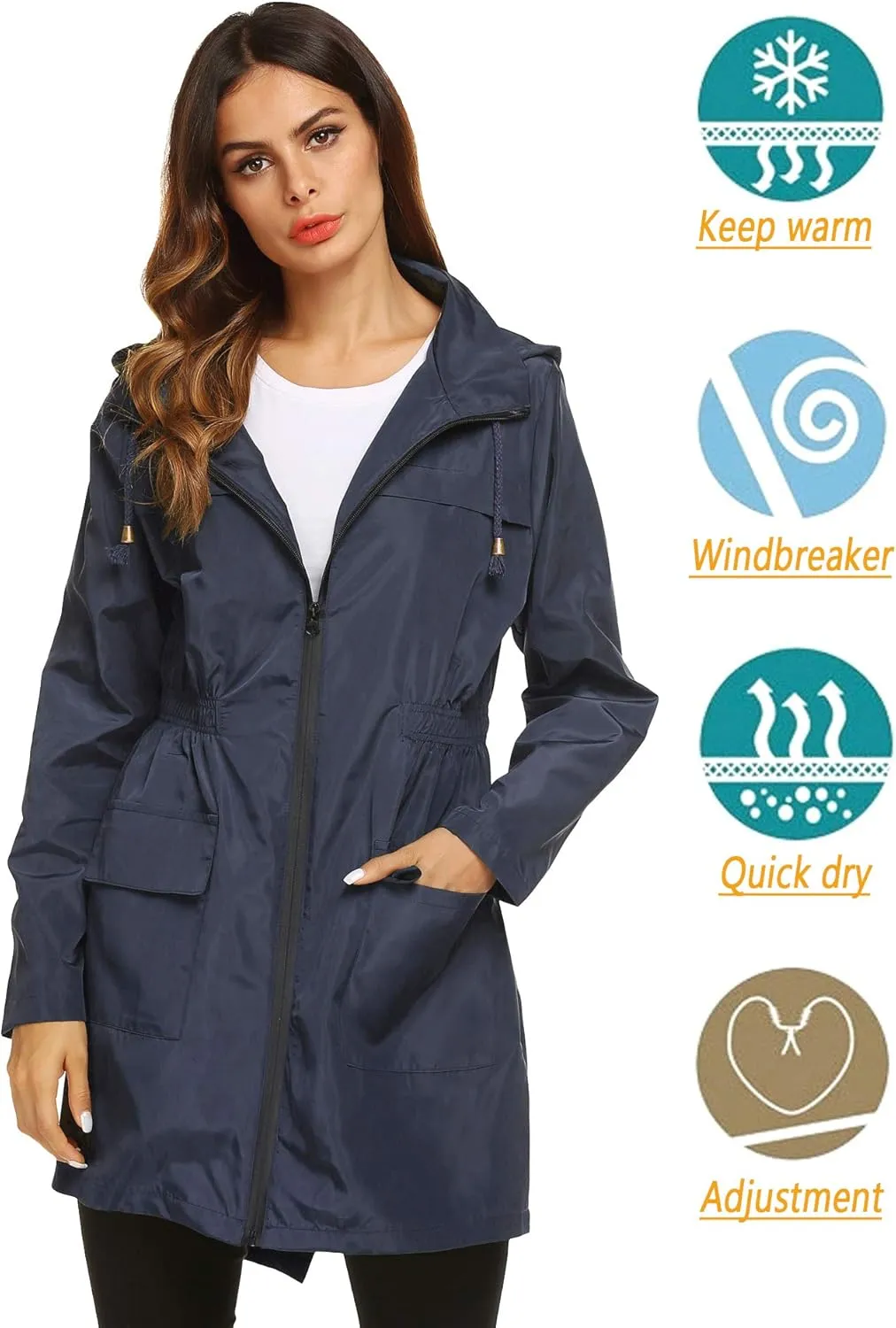 Lomon Women Waterproof Lightweight Rain Jacket Active Outdoor Hooded Raincoat