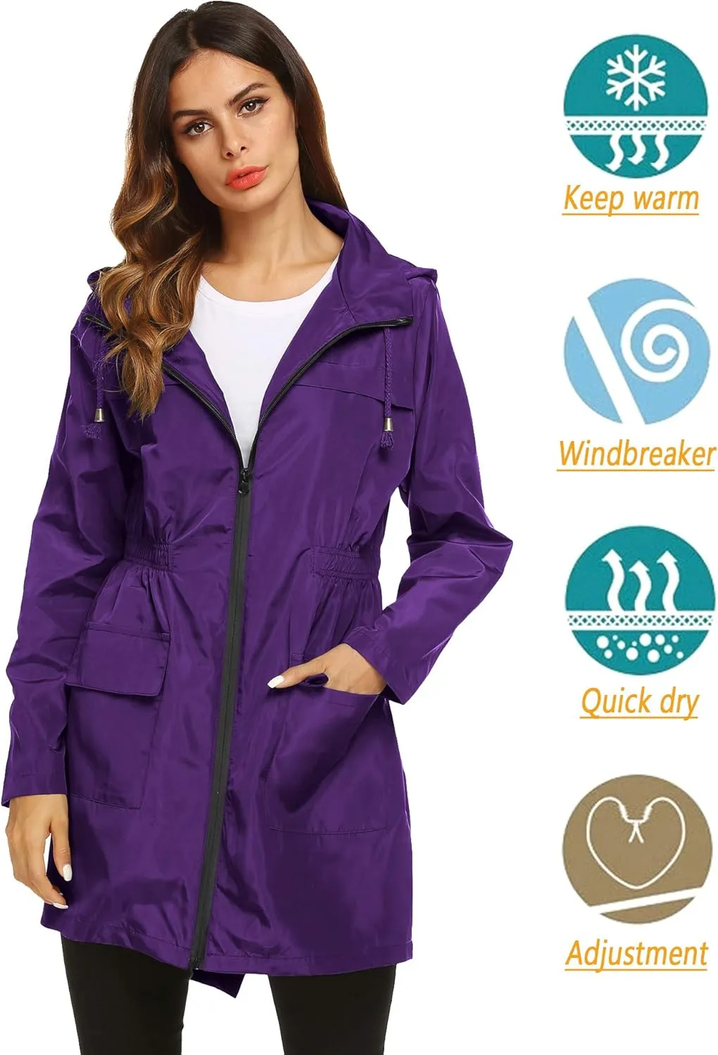 Lomon Women Waterproof Lightweight Rain Jacket Active Outdoor Hooded Raincoat