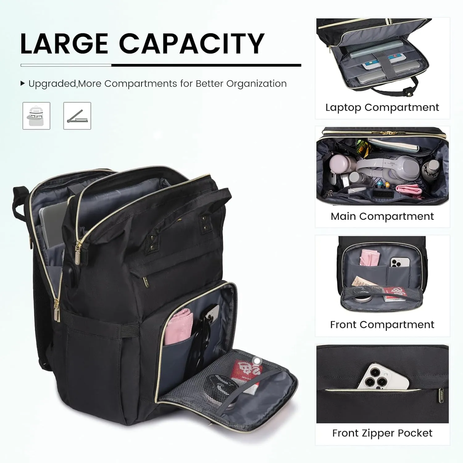 LOVEVOOK Travel Laptop Backpack, Water Resistant Nurse Backpack with Stethoscope Case, Durable Anti Theft College Computer Bag for Men & Women Fits 15.6