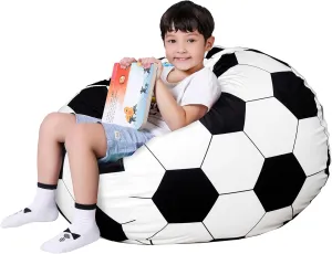 Lukeight Stuffed Animal Storage Bean Bag Chair Cover for Kids, Soccer Zipper Beanbag Chair Cover for Organizing Toddler and Kids' Rooms Plush Toys (Soccer Velvet, Large)