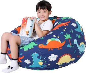 Lukeight Stuffed Animal Storage Bean Bag Chair Cover (No Filling) for Kids, Dinosaur Zipper Beanbag Chair Cover for Organizing Toddler and Kids' Rooms Plush Toys (Dinosaur, X-Large)