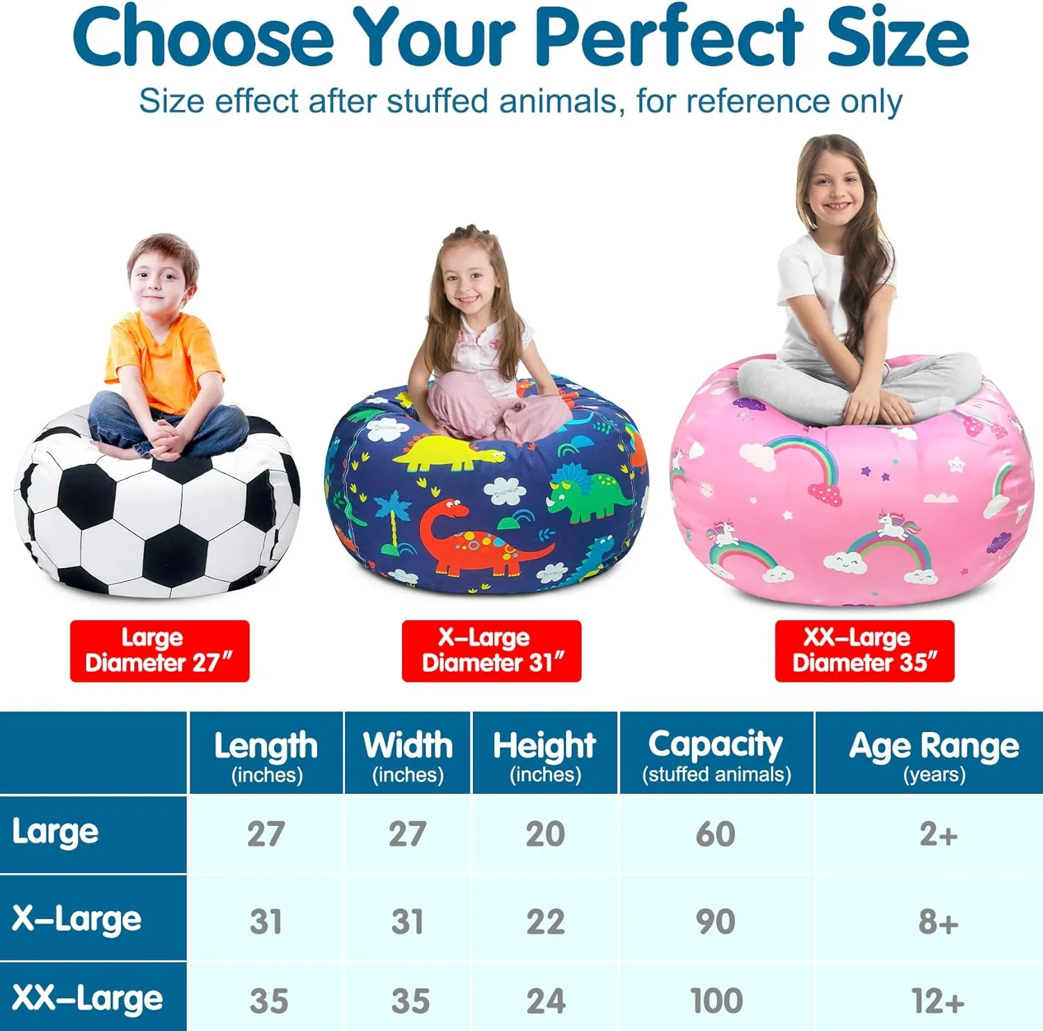 Lukeight Stuffed Animal Storage Bean Bag Chair Cover (No Filling) for Kids, Dinosaur Zipper Beanbag Chair Cover for Organizing Toddler and Kids' Rooms Plush Toys (Dinosaur, X-Large)