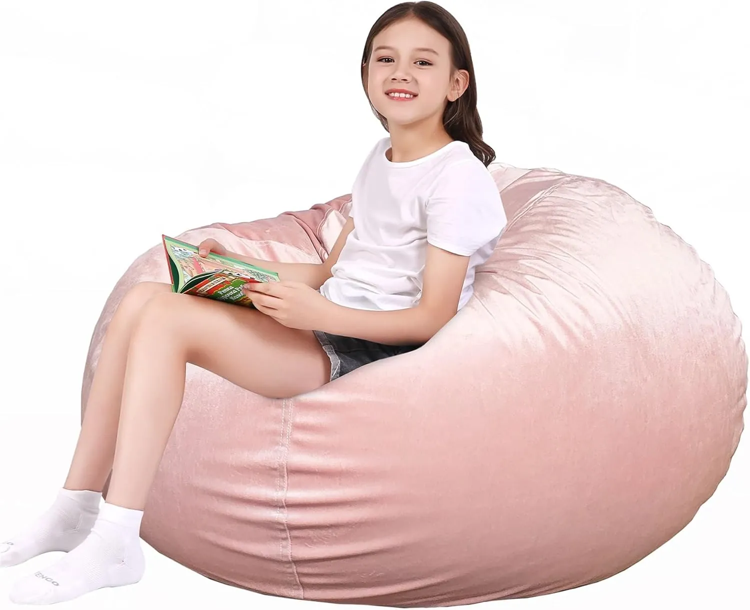 Lukeight Stuffed Animal Storage Bean Bag Chair Cover (No Filling) for Kids, Zipper Beanbag Chair Cover for Organizing Toddler and Kids' Rooms Plush Toys (Pink Velvet, XX-Large)