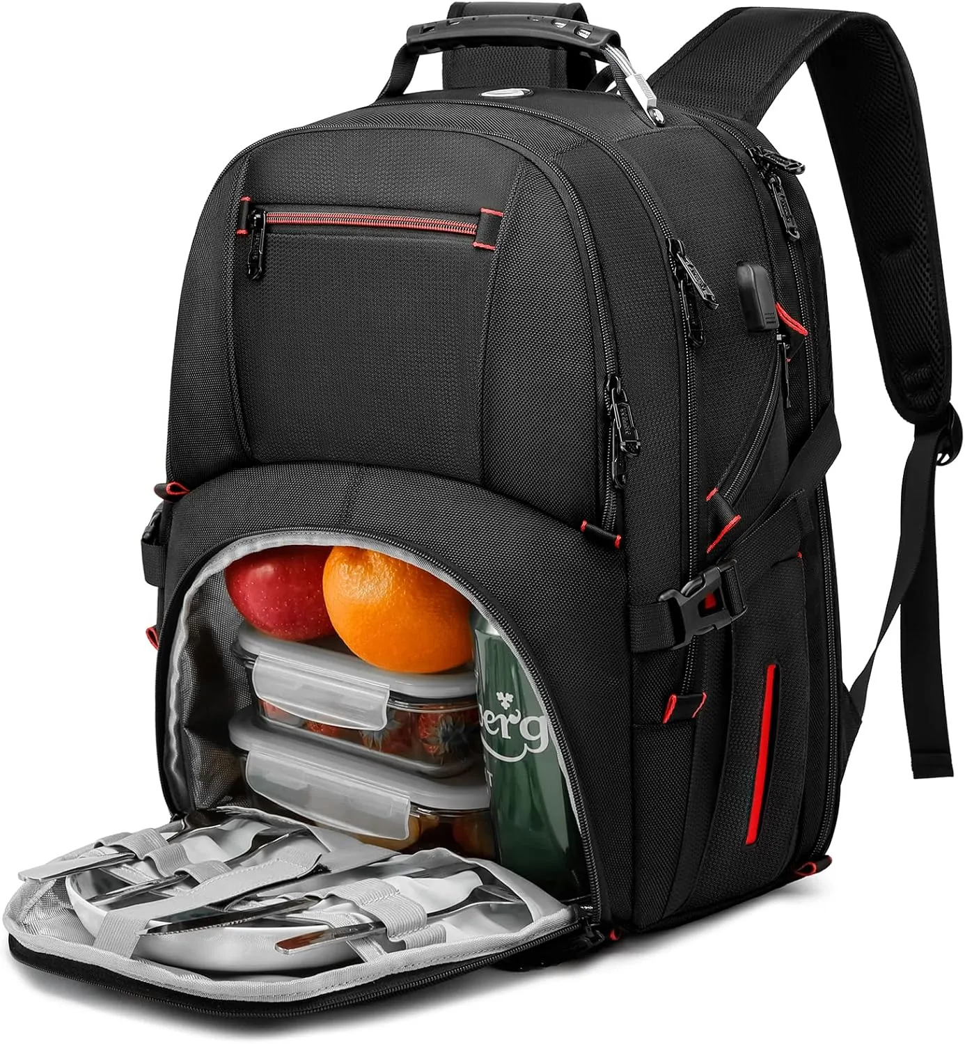 Lunch Backpack for Men, 17.3 Inch Insulated Cooler Backpack Lunch Box Backpack with USB Charging Port, Extra Large Daypack College Laptop Backpack, Water Resistant Computer Work Backpack for Travel