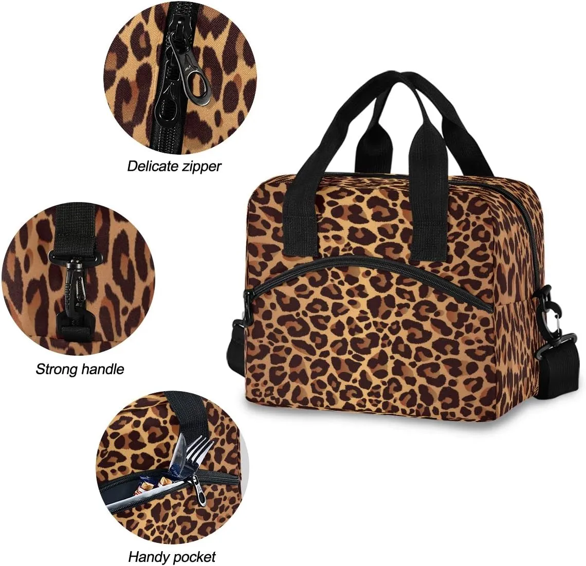 Lunch Bag Animal Leopard Print Lunchbox Organizer Insulated Waterproof Men Women Tote Cooler Handbag Adjustable Shoulder Strap for kids Girls Boys School Office Picnic