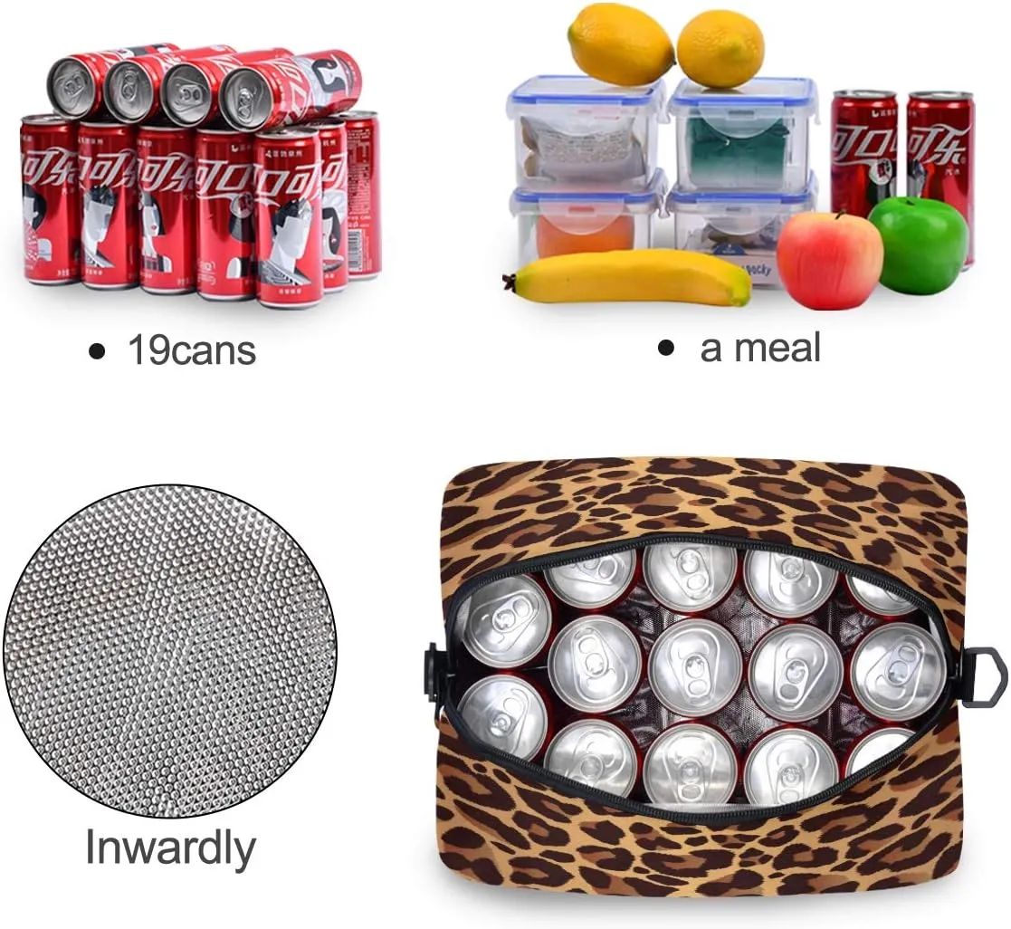 Lunch Bag Animal Leopard Print Lunchbox Organizer Insulated Waterproof Men Women Tote Cooler Handbag Adjustable Shoulder Strap for kids Girls Boys School Office Picnic