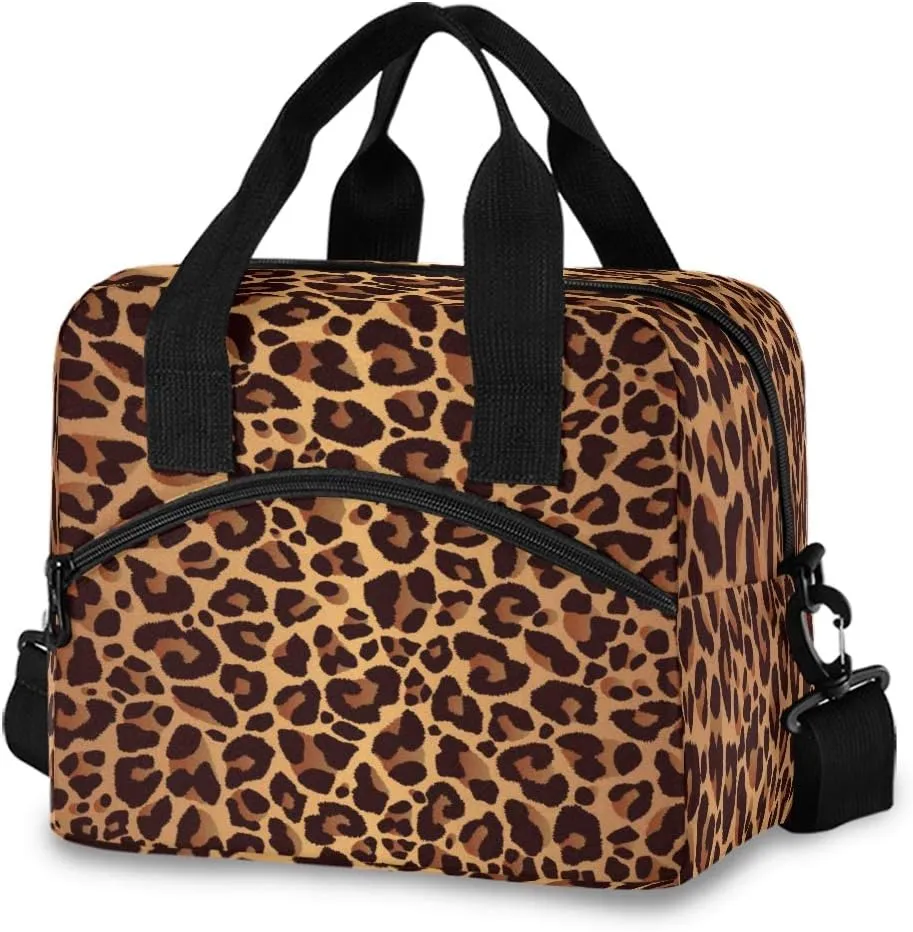 Lunch Bag Animal Leopard Print Lunchbox Organizer Insulated Waterproof Men Women Tote Cooler Handbag Adjustable Shoulder Strap for kids Girls Boys School Office Picnic
