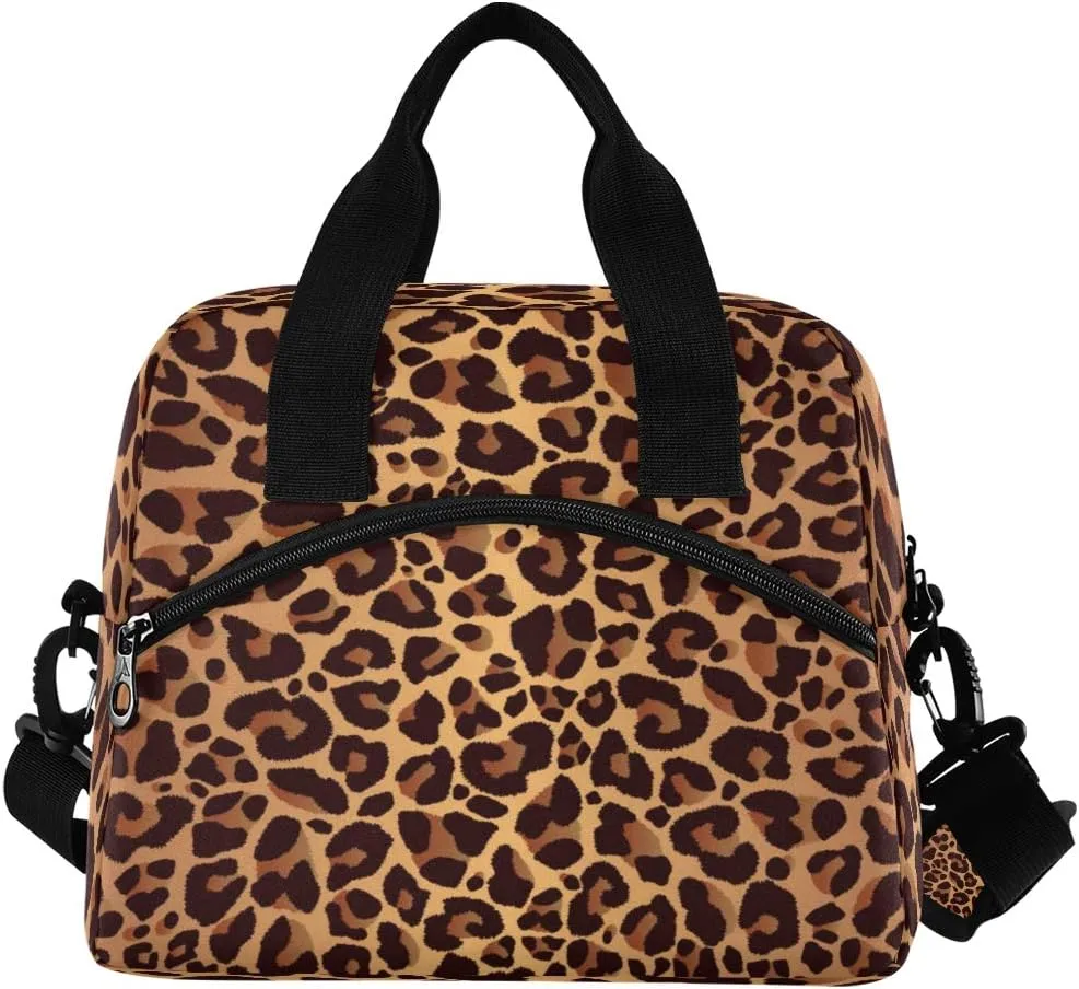 Lunch Bag Animal Leopard Print Lunchbox Organizer Insulated Waterproof Men Women Tote Cooler Handbag Adjustable Shoulder Strap for kids Girls Boys School Office Picnic