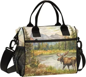 Lunch Bag Canadian Wilderness Scene Lunch Box Cooler Bag Reusable Tote Shoulder Bag Insulated Lunch Bag for Outdoor Picnic Camping