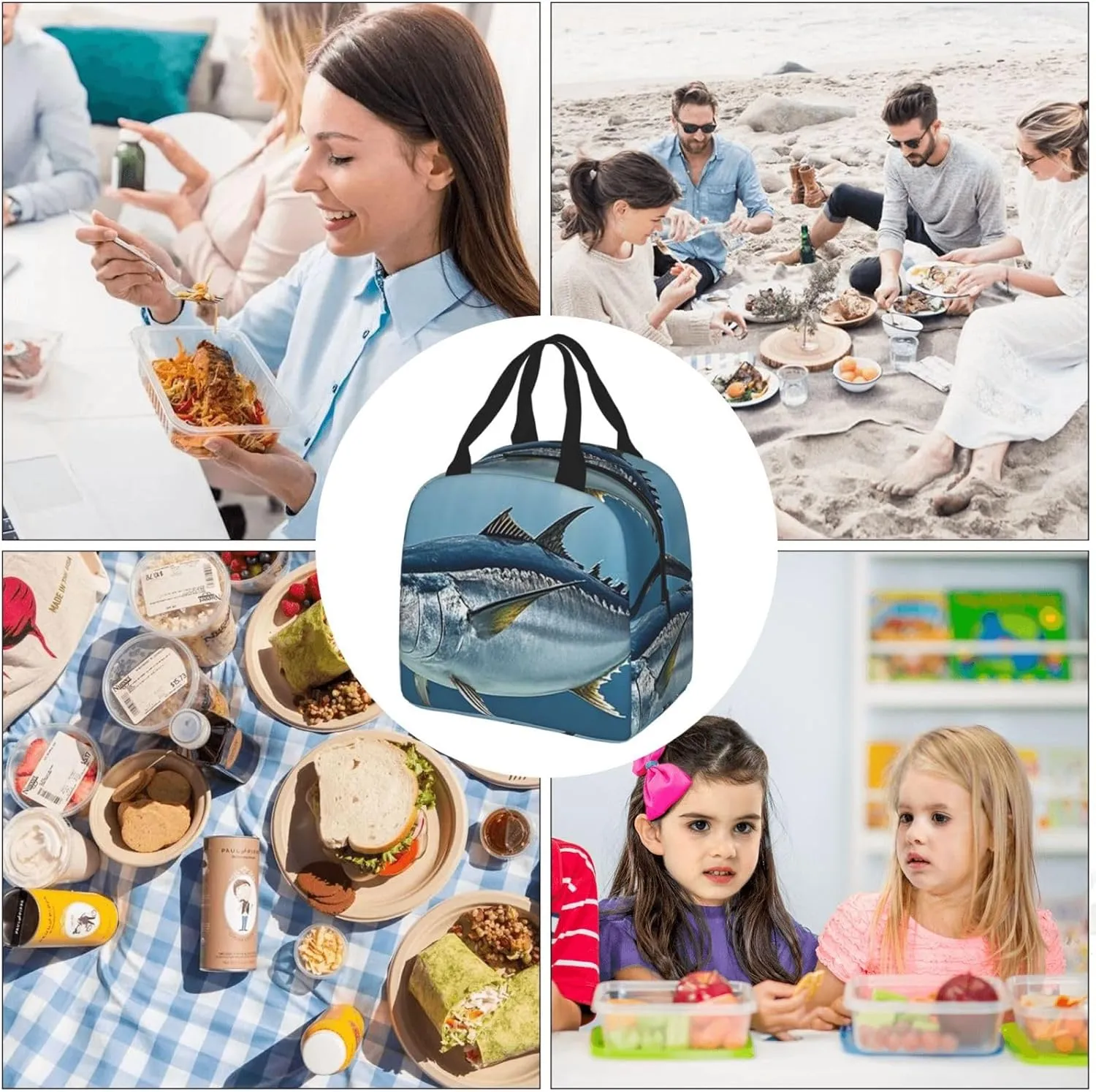 Lunch Bag for Women Men Bluefin Tuna Thunnus2 LunchBox Portable Insulated Lunch Box Reusable Tote Bags for Work