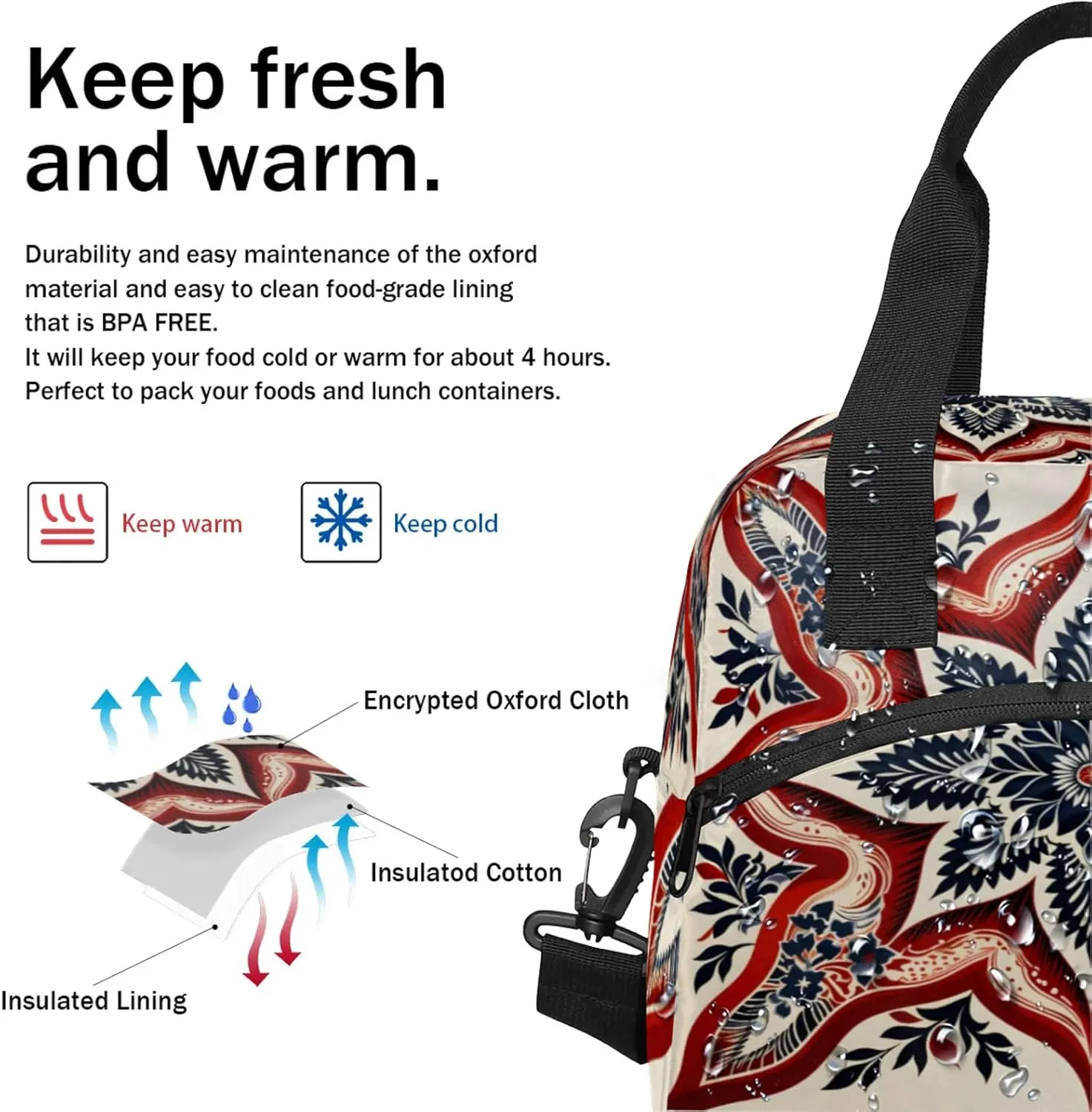 Lunch Bag for Women Men Insulated Lunch Box for Adult, 4th of July Portable Reusable Lunch Tote Bag for Work Picnic Travel, Memorial Day Cooler Tote Bag