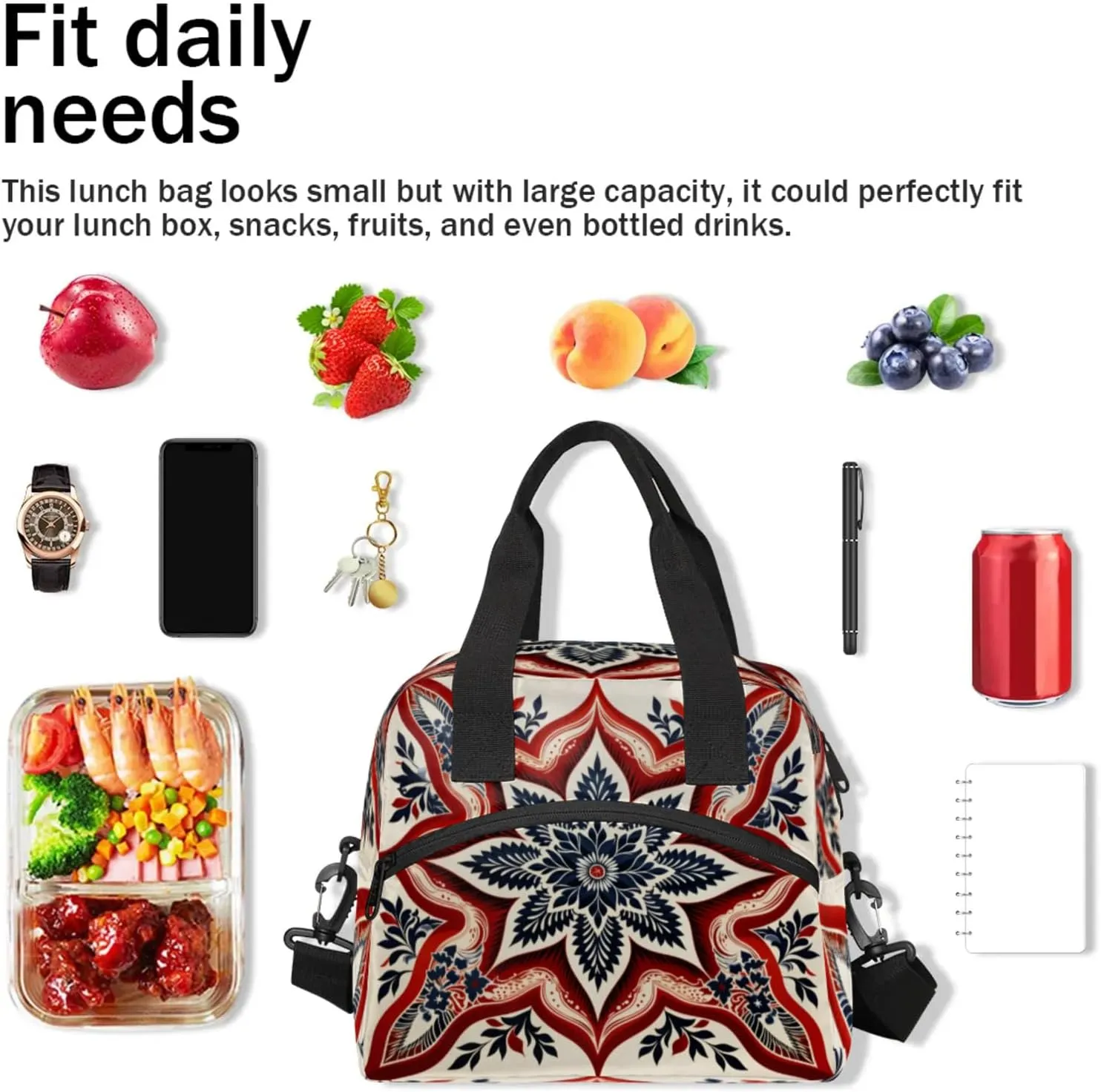 Lunch Bag for Women Men Insulated Lunch Box for Adult, 4th of July Portable Reusable Lunch Tote Bag for Work Picnic Travel, Memorial Day Cooler Tote Bag