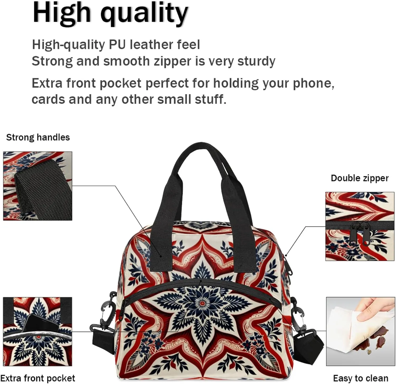 Lunch Bag for Women Men Insulated Lunch Box for Adult, 4th of July Portable Reusable Lunch Tote Bag for Work Picnic Travel, Memorial Day Cooler Tote Bag