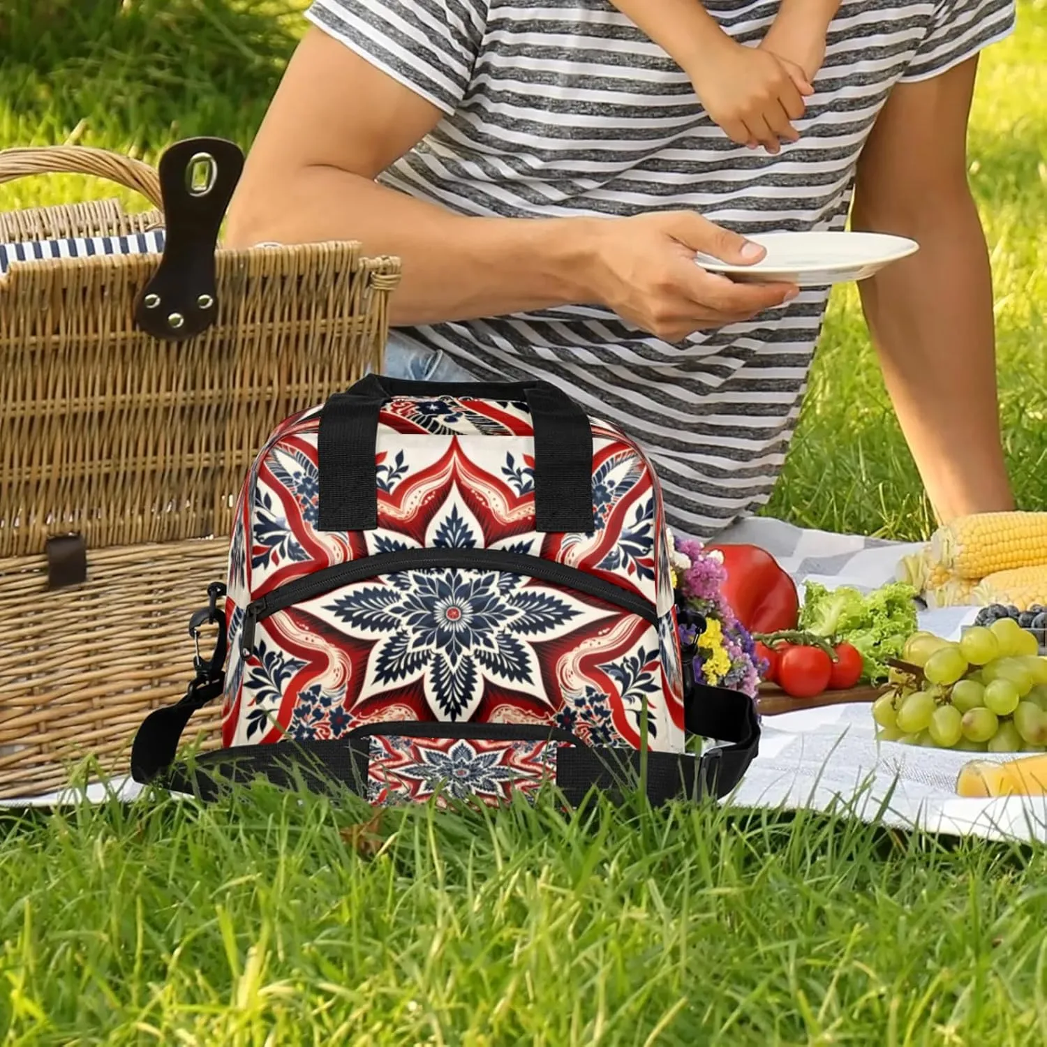 Lunch Bag for Women Men Insulated Lunch Box for Adult, 4th of July Portable Reusable Lunch Tote Bag for Work Picnic Travel, Memorial Day Cooler Tote Bag