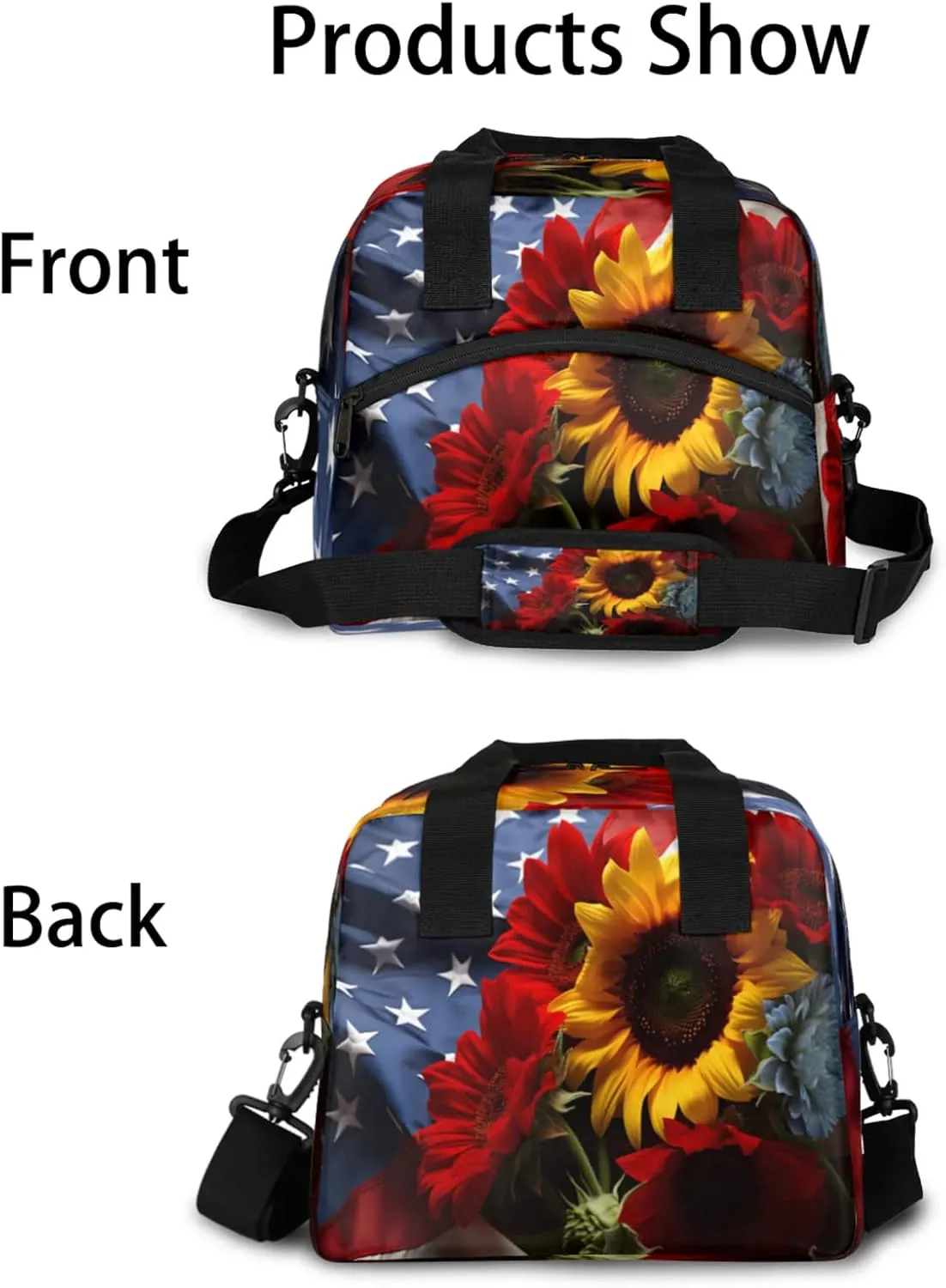 Lunch Bag for Women Men Insulated Lunch Box for Adult, American Flag Portable Reusable Lunch Tote Bag for Work Picnic Travel, Memorial Day Flowers Cooler Tote Bag