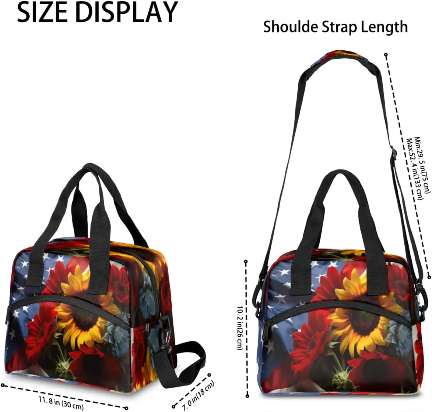 Lunch Bag for Women Men Insulated Lunch Box for Adult, American Flag Portable Reusable Lunch Tote Bag for Work Picnic Travel, Memorial Day Flowers Cooler Tote Bag