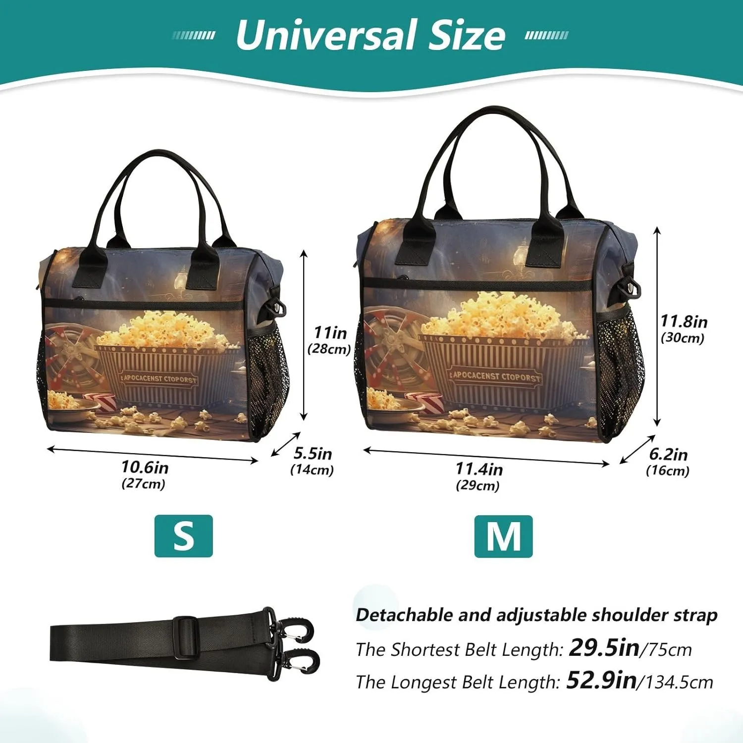 Lunch Bag for Women Men, Popcorn Cinema Reusable Insulated Lunch Box, Large Capacity Leakproof Lunch Cooler Bags for Work Travel Picnic