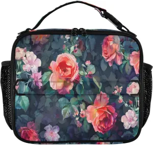 Lunch Bag for Women Men Reusable Insulated Lunch Box Realistic Rose Large Capacity Cooler Tote Bag for Travel Work Picnic
