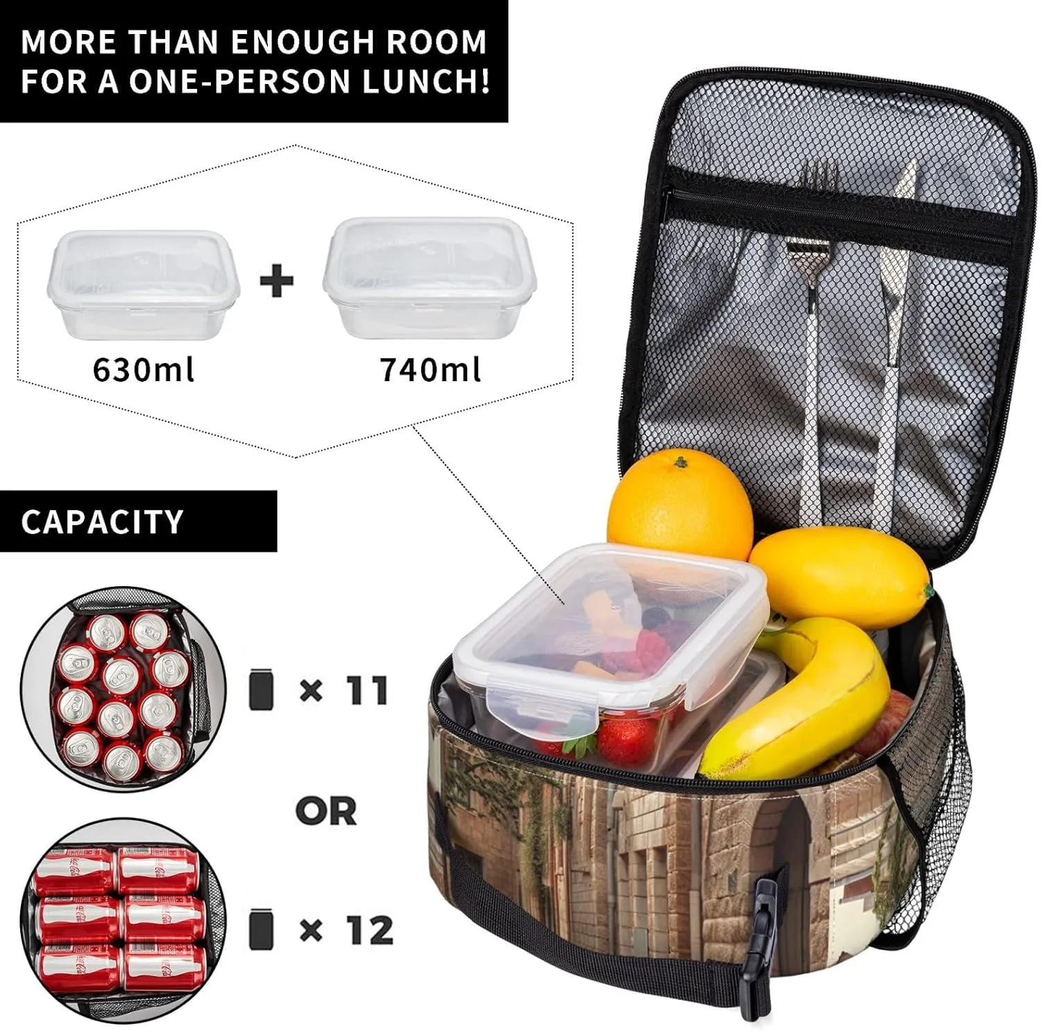 Lunch Bag Lunch Box For Women Men Reusable Insulated Lunch Tote Bag Architecture Streets Houses Leakproof Cooler Bag Portable Cooler Lunch Container For Picnic Travel