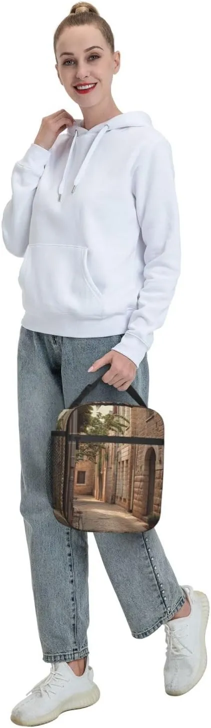 Lunch Bag Lunch Box For Women Men Reusable Insulated Lunch Tote Bag Architecture Streets Houses Leakproof Cooler Bag Portable Cooler Lunch Container For Picnic Travel