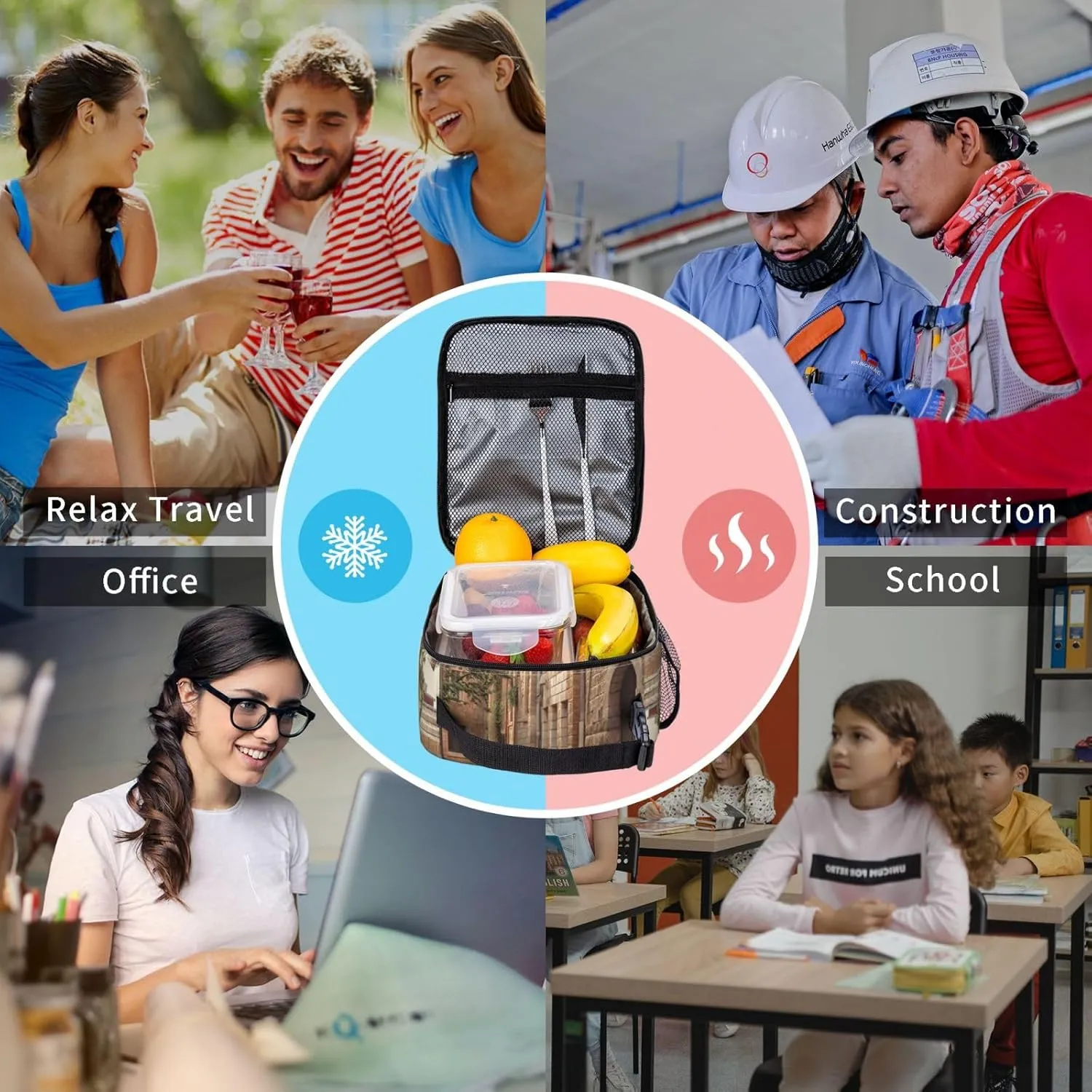 Lunch Bag Lunch Box For Women Men Reusable Insulated Lunch Tote Bag Architecture Streets Houses Leakproof Cooler Bag Portable Cooler Lunch Container For Picnic Travel