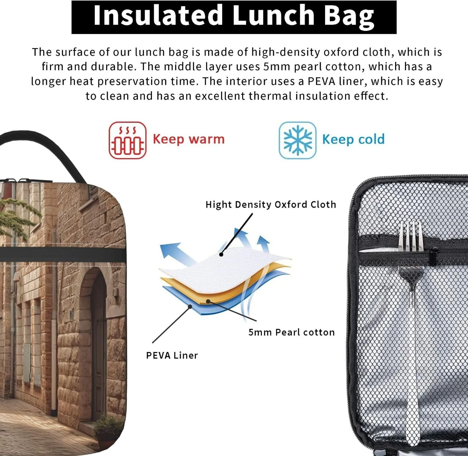 Lunch Bag Lunch Box For Women Men Reusable Insulated Lunch Tote Bag Architecture Streets Houses Leakproof Cooler Bag Portable Cooler Lunch Container For Picnic Travel