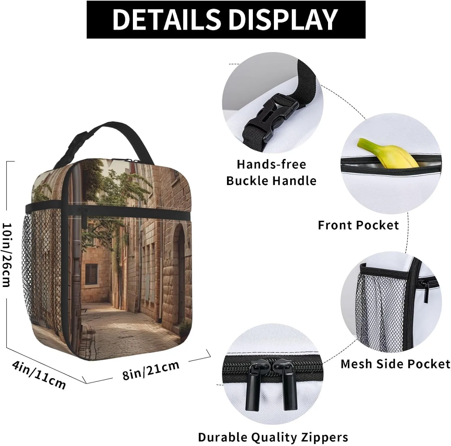 Lunch Bag Lunch Box For Women Men Reusable Insulated Lunch Tote Bag Architecture Streets Houses Leakproof Cooler Bag Portable Cooler Lunch Container For Picnic Travel