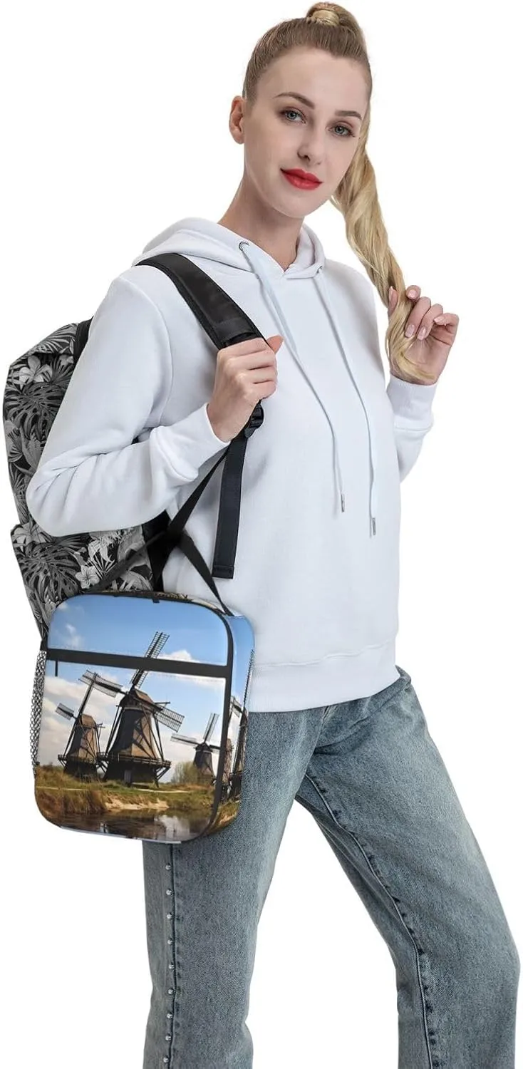 Lunch Bag Lunch Box For Women Men Reusable Insulated Lunch Tote Bag Windmills Leakproof Cooler Bag Portable Cooler Lunch Container For Picnic Travel
