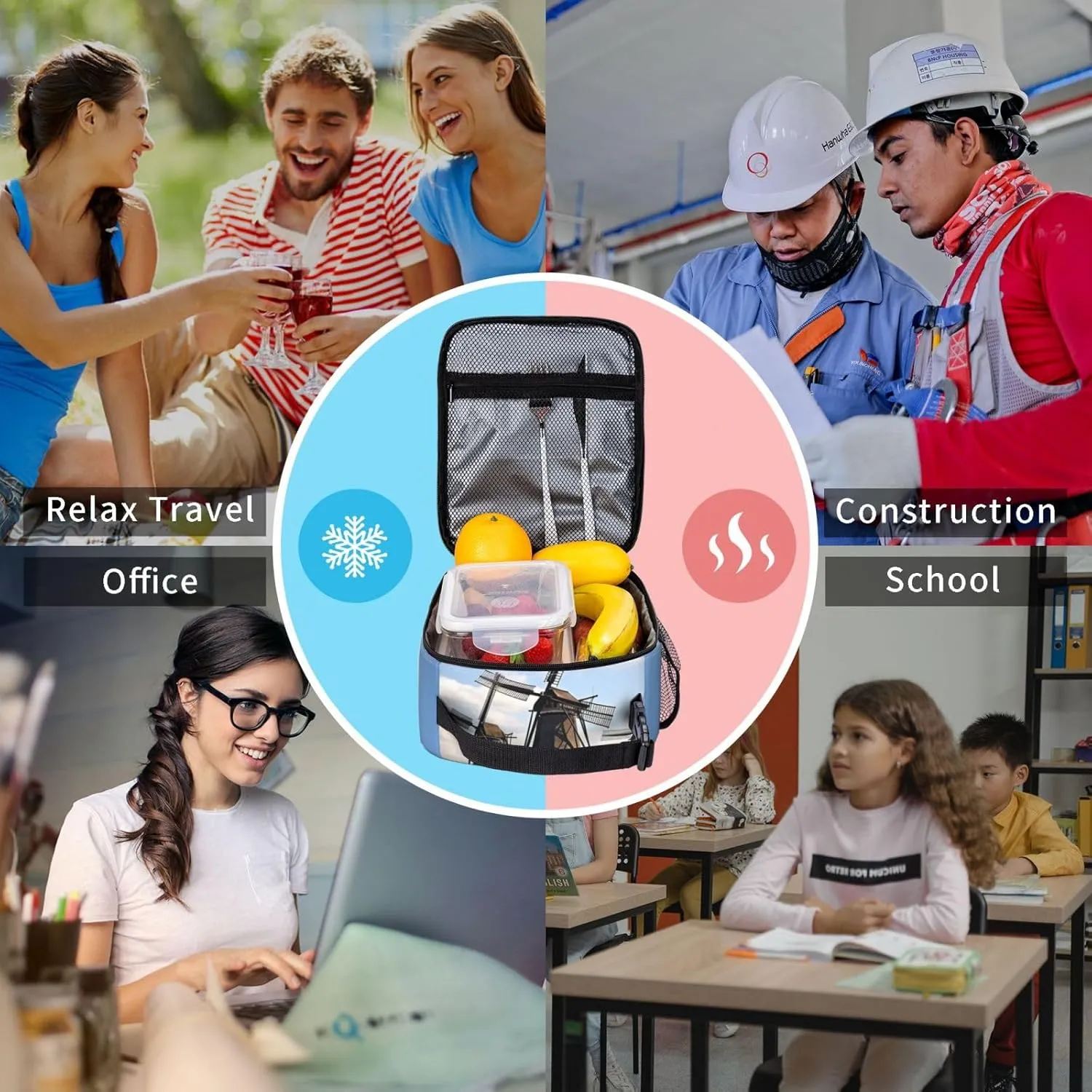 Lunch Bag Lunch Box For Women Men Reusable Insulated Lunch Tote Bag Windmills Leakproof Cooler Bag Portable Cooler Lunch Container For Picnic Travel