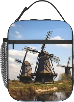 Lunch Bag Lunch Box For Women Men Reusable Insulated Lunch Tote Bag Windmills Leakproof Cooler Bag Portable Cooler Lunch Container For Picnic Travel