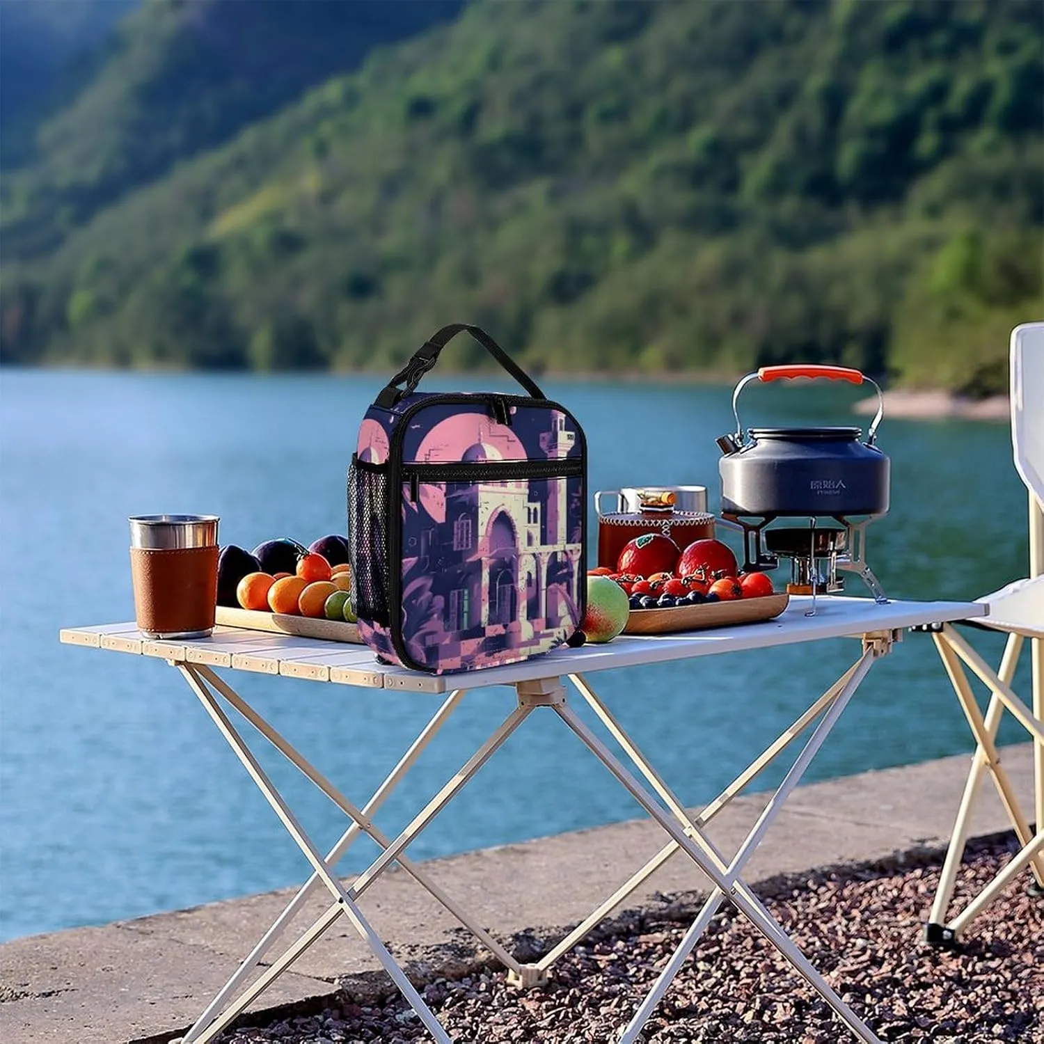 Lunch Bag Reusable Insulated Lunch Box for Women Men Leakproof Cooler Bag Traditional Architecture Portable Lunchbox Adults Small Lunch Tote Bag for Office Work Picnic Travel