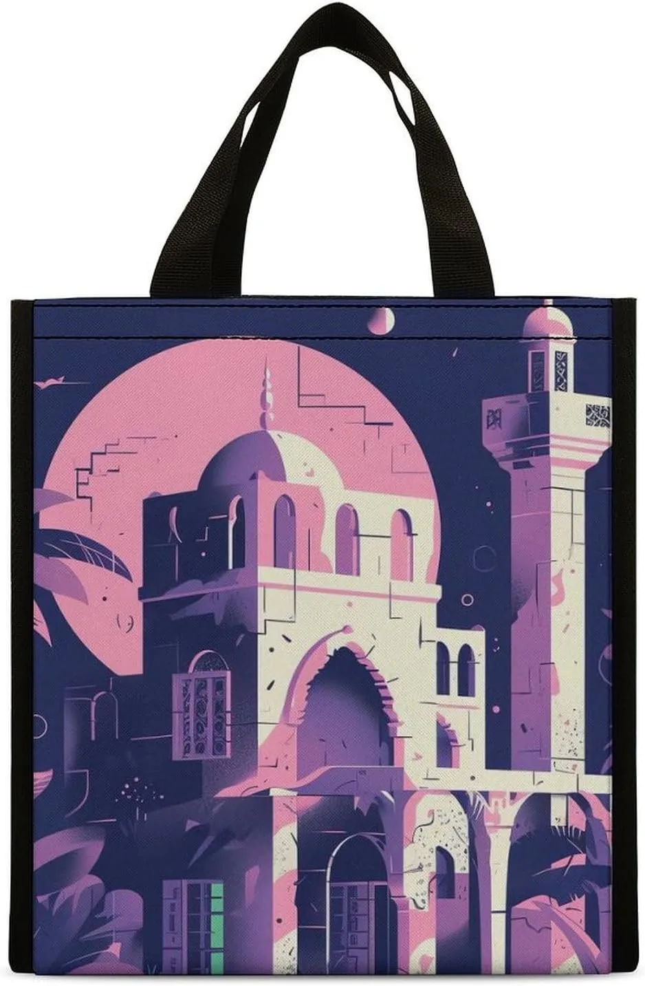 Lunch Bag Reusable Insulated Lunch Box for Women Men Leakproof Cooler Bag Traditional Architecture Portable Lunchbox Adults Small Lunch Tote Bag for Office Work Picnic Travel