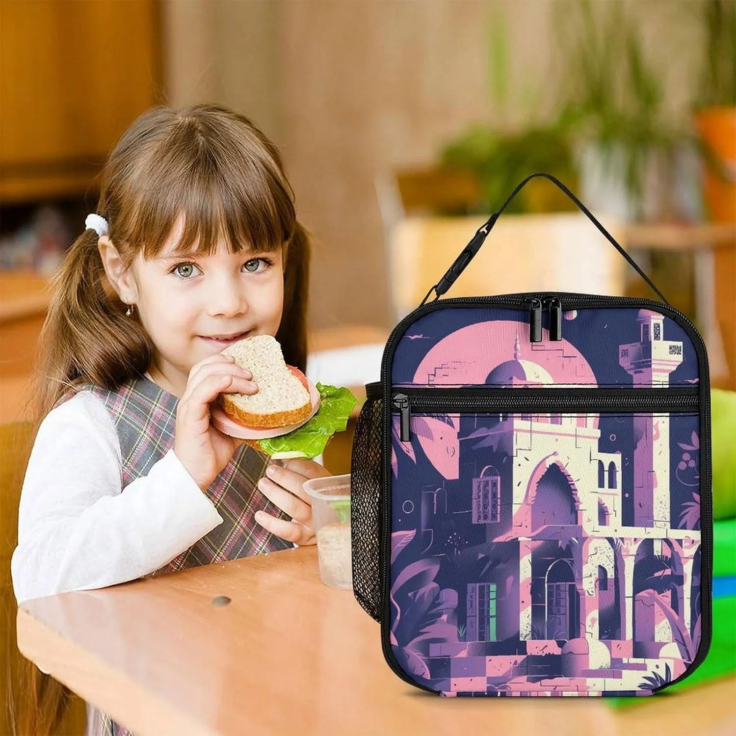 Lunch Bag Reusable Insulated Lunch Box for Women Men Leakproof Cooler Bag Traditional Architecture Portable Lunchbox Adults Small Lunch Tote Bag for Office Work Picnic Travel