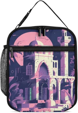 Lunch Bag Reusable Insulated Lunch Box for Women Men Leakproof Cooler Bag Traditional Architecture Portable Lunchbox Adults Small Lunch Tote Bag for Office Work Picnic Travel