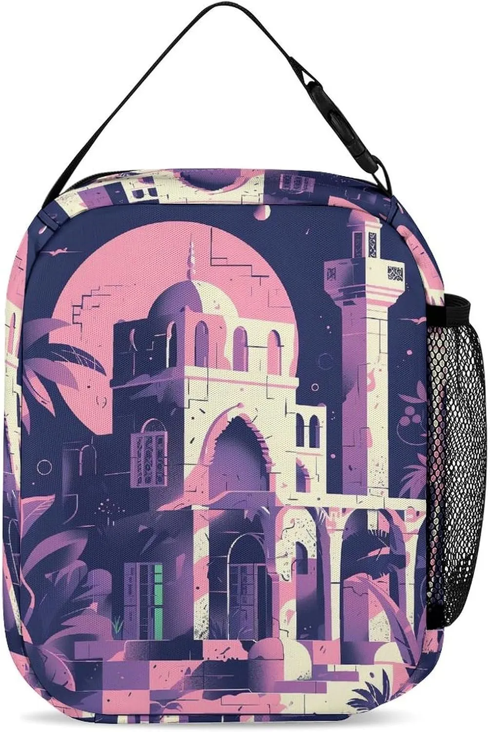 Lunch Bag Reusable Insulated Lunch Box for Women Men Leakproof Cooler Bag Traditional Architecture Portable Lunchbox Adults Small Lunch Tote Bag for Office Work Picnic Travel