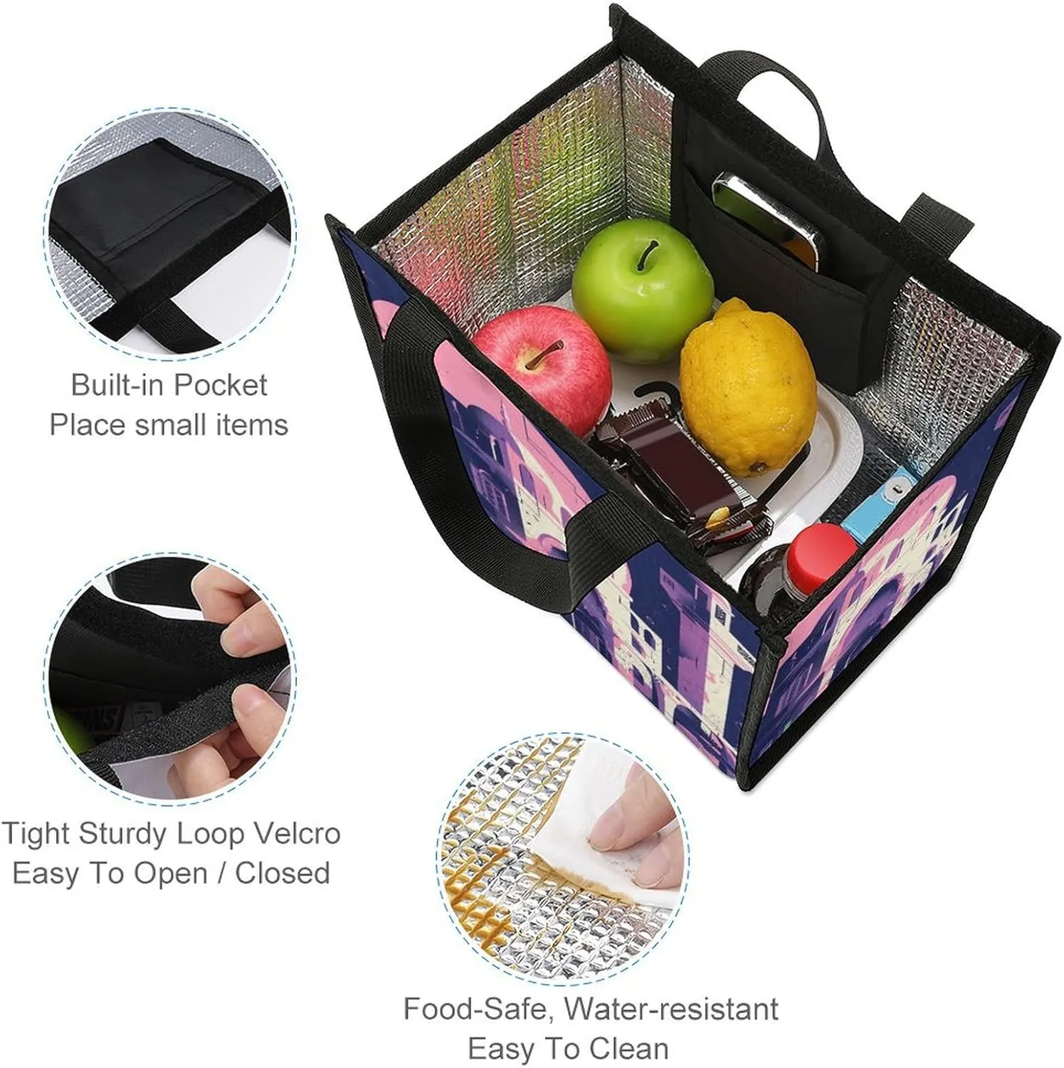 Lunch Bag Reusable Insulated Lunch Box for Women Men Leakproof Cooler Bag Traditional Architecture Portable Lunchbox Adults Small Lunch Tote Bag for Office Work Picnic Travel