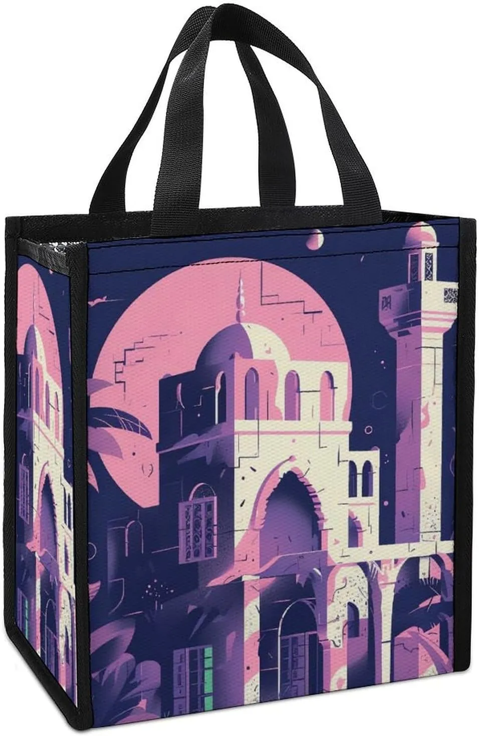 Lunch Bag Reusable Insulated Lunch Box for Women Men Leakproof Cooler Bag Traditional Architecture Portable Lunchbox Adults Small Lunch Tote Bag for Office Work Picnic Travel