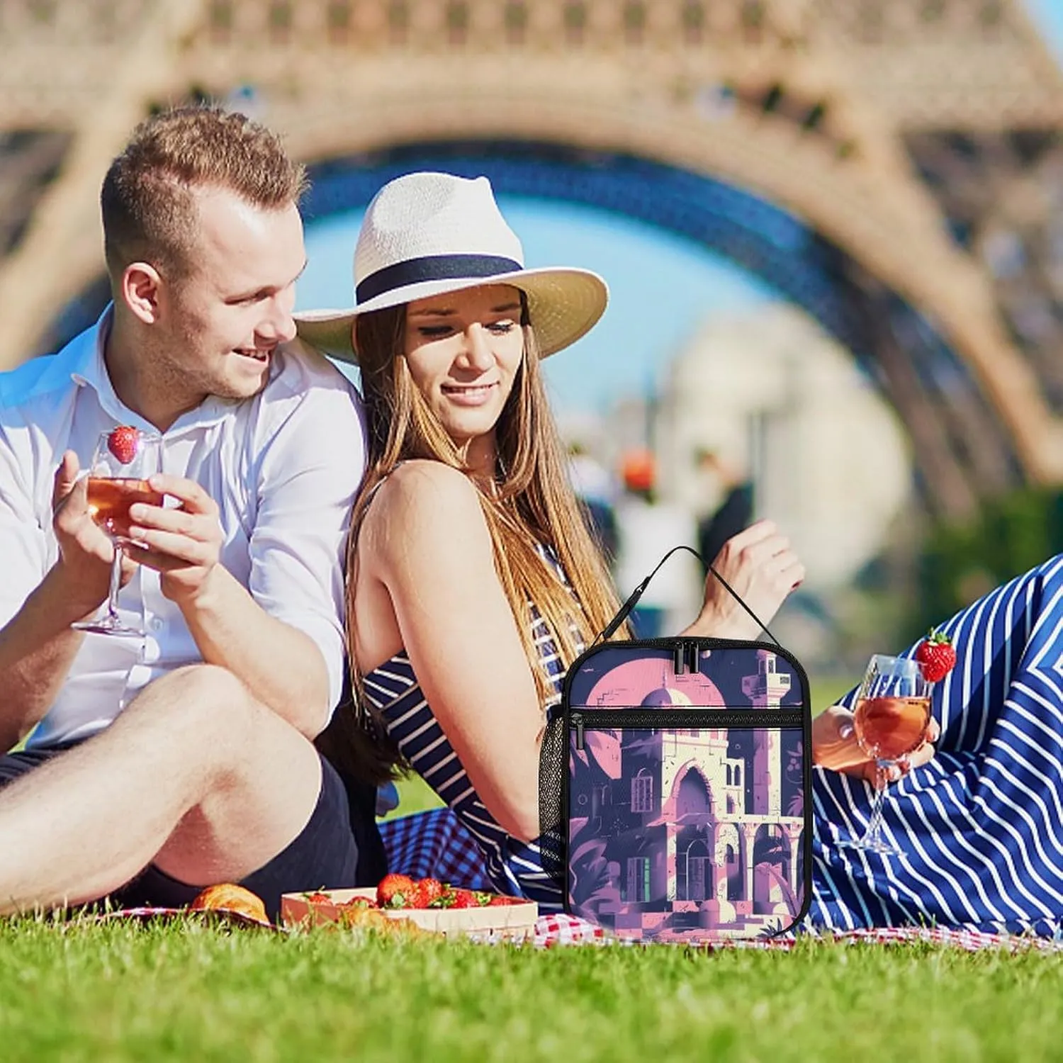 Lunch Bag Reusable Insulated Lunch Box for Women Men Leakproof Cooler Bag Traditional Architecture Portable Lunchbox Adults Small Lunch Tote Bag for Office Work Picnic Travel