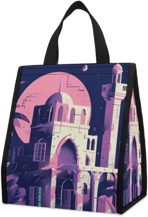 Lunch Bag Reusable Insulated Lunch Box for Women Men Leakproof Cooler Bag Traditional Architecture Portable Lunchbox Adults Small Lunch Tote Bag for Office Work Picnic Travel