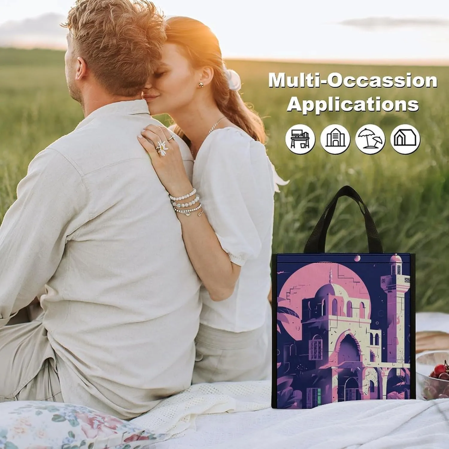 Lunch Bag Reusable Insulated Lunch Box for Women Men Leakproof Cooler Bag Traditional Architecture Portable Lunchbox Adults Small Lunch Tote Bag for Office Work Picnic Travel