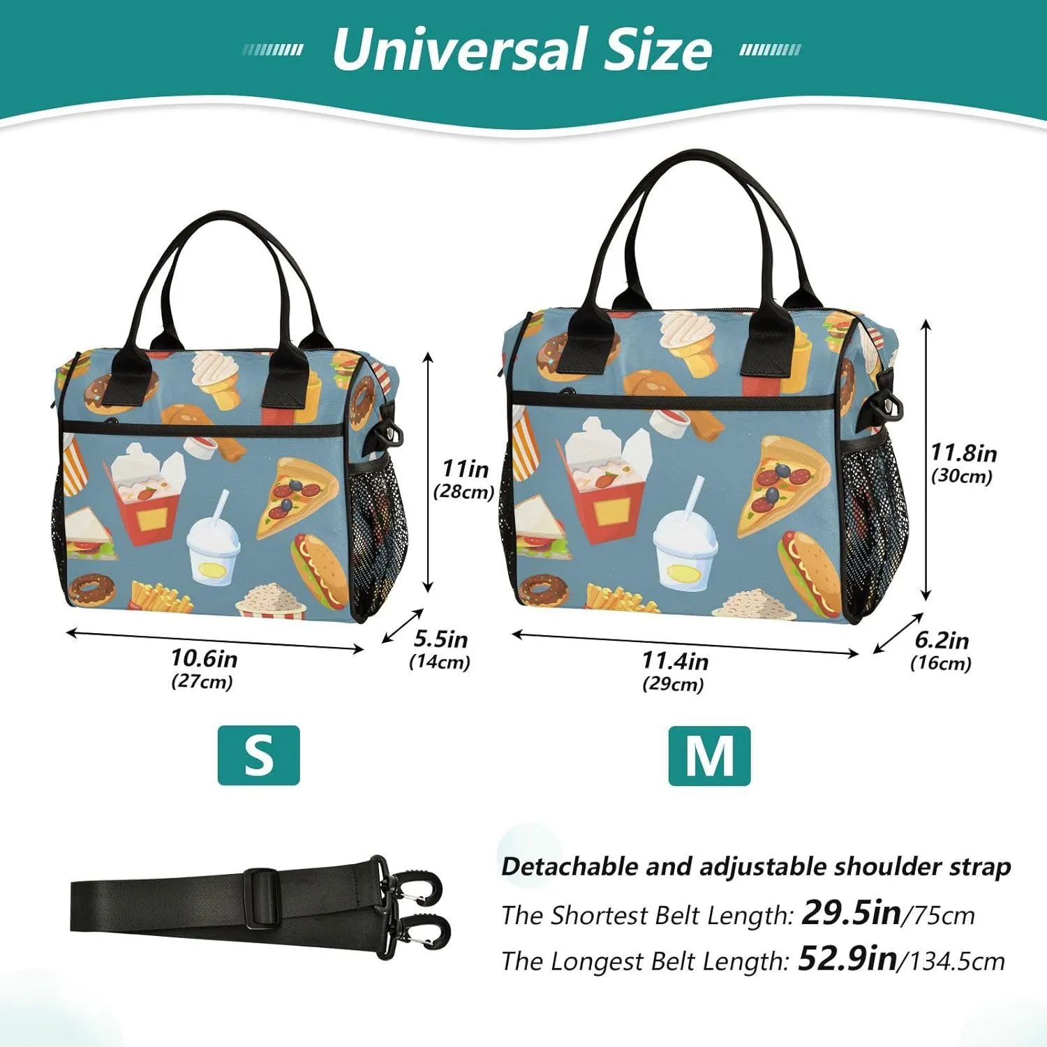 Lunch Bag with Shoulder Strap for Women Men Cold Water Sandwich and Burger Insulated Lunch Box Travel Tote Bags Meal Prep Organizer for School Office Picnic M