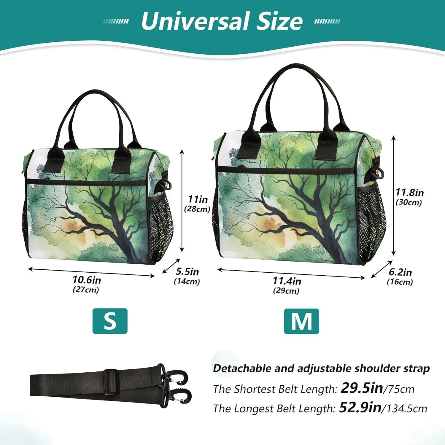 Lunch Bags Branch Veins Tree Forest Woodland Insulated Reusable Lunch Box Large Leakproof Adult Lunch Cooler Bag with Adjustable Shoulder Strap for Picnic, Work, Camping,Medium