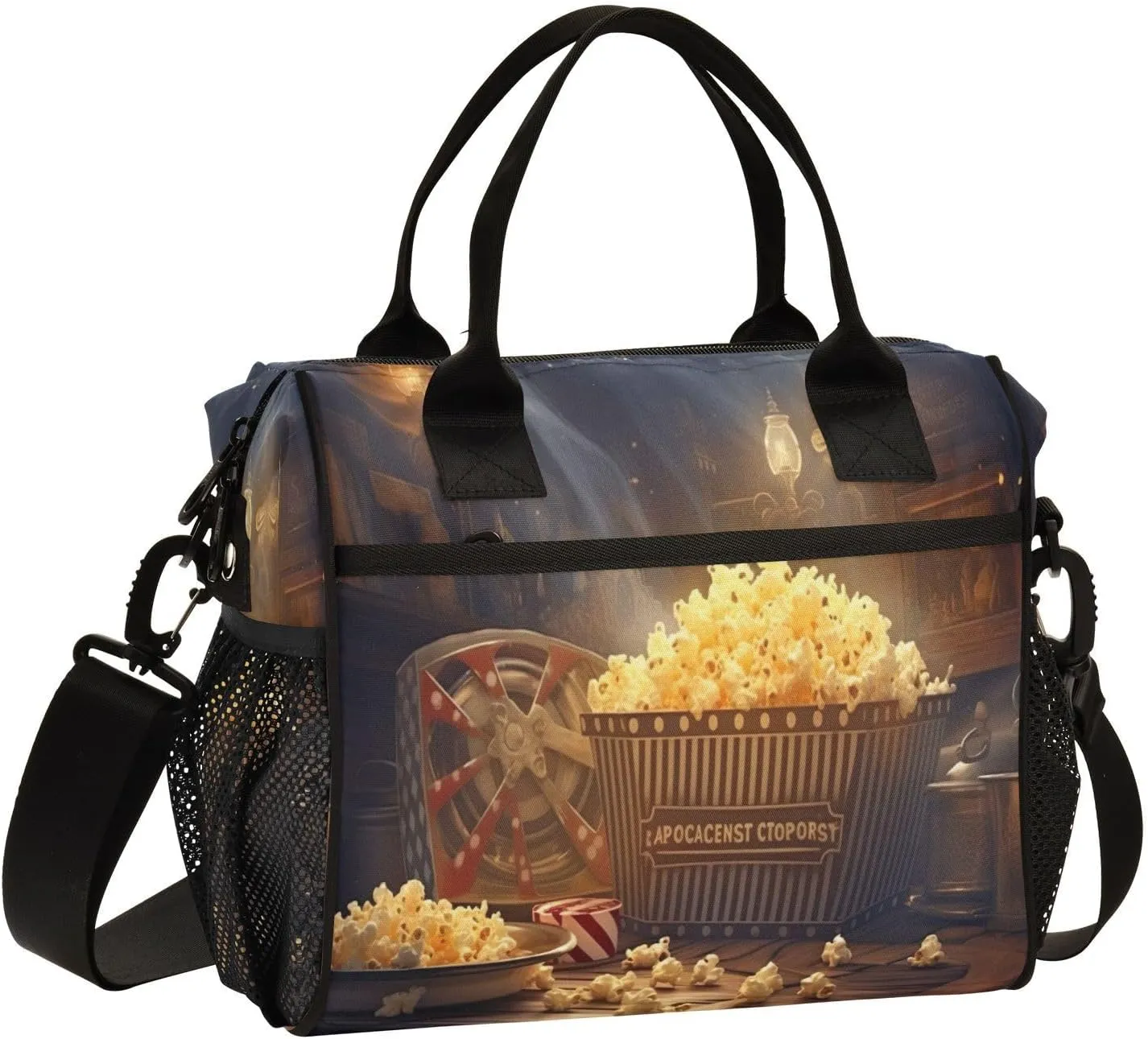 Lunch Bags Popcorn Cinema Insulated Reusable Lunch Box Large Leakproof Adult Lunch Cooler Bag with Adjustable Shoulder Strap for Picnic, Work, Camping,Medium