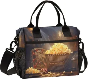 Lunch Bags Popcorn Cinema Insulated Reusable Lunch Box Large Leakproof Adult Lunch Cooler Bag with Adjustable Shoulder Strap for Picnic, Work, Camping,Medium