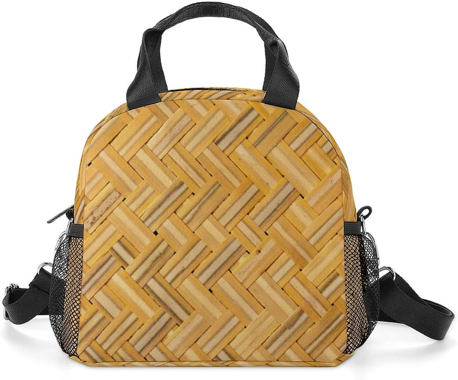Lunch Box for Women Men Basketry Texture Insulated Lunch Bag With Shoulder Strap Woven Background Reusable Lunch Tote Bag for Work Picnic Office Travel