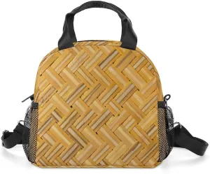 Lunch Box for Women Men Basketry Texture Insulated Lunch Bag With Shoulder Strap Woven Background Reusable Lunch Tote Bag for Work Picnic Office Travel