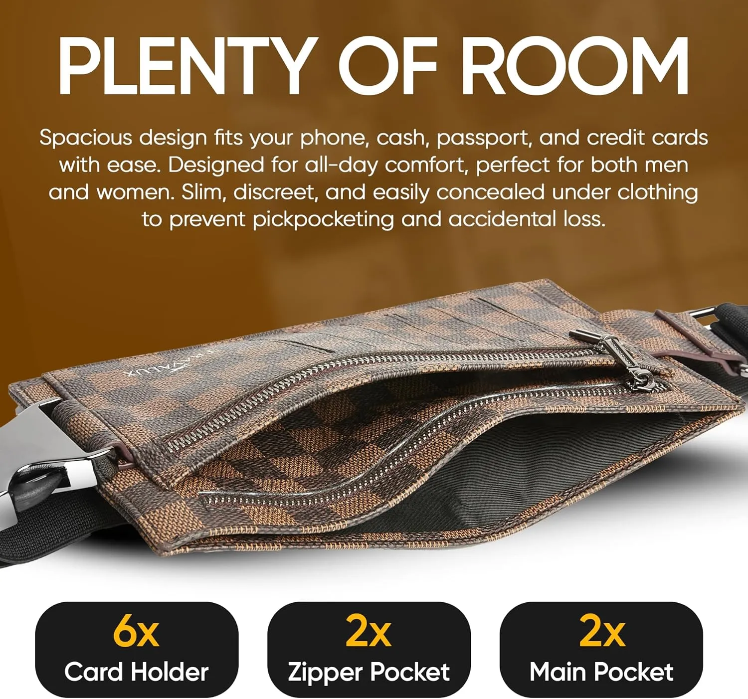 Luxury Travel Wallet – Hidden Money Belt, RFID-Blocking, Anti-Theft Passport Holder for Men & Women (Brown)