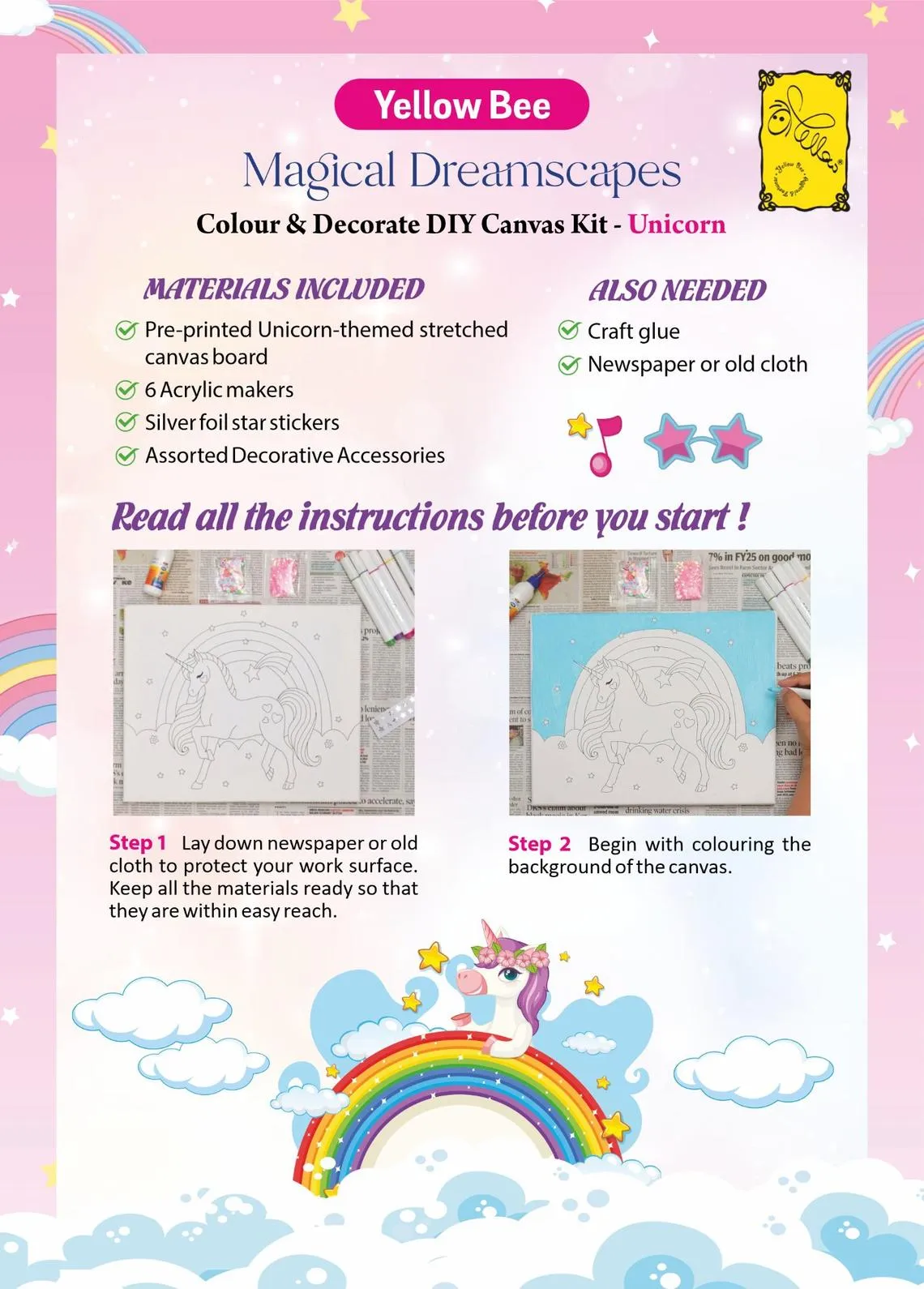 Magical Dreamscapes Colour & Decorate DIY Canvas Kit- Unicorn